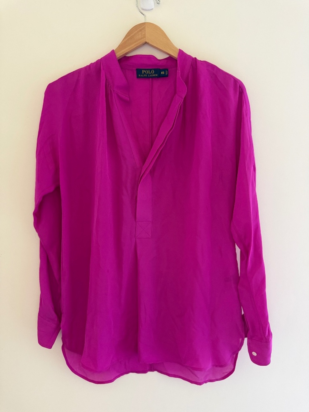 Polo Ralph Lauren Magenta Pink 100% Mulberry Silk Tunic Blouse-Size XS